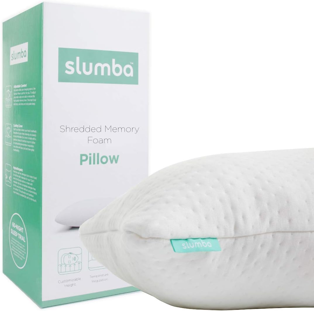 Slumba Luxury Shredded Memory Foam Pillow | Air Regulating Bamboo Cover | Adjustable Height For Back, Front