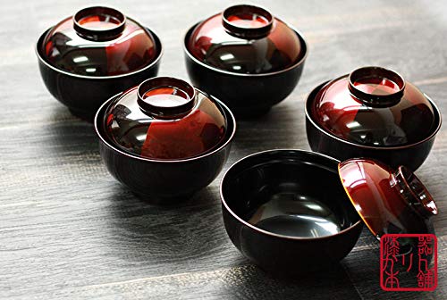 Amazon.co.jp: お椀 フタ付き椀 市松白檀 吸物椀 5客セット 越前漆器 