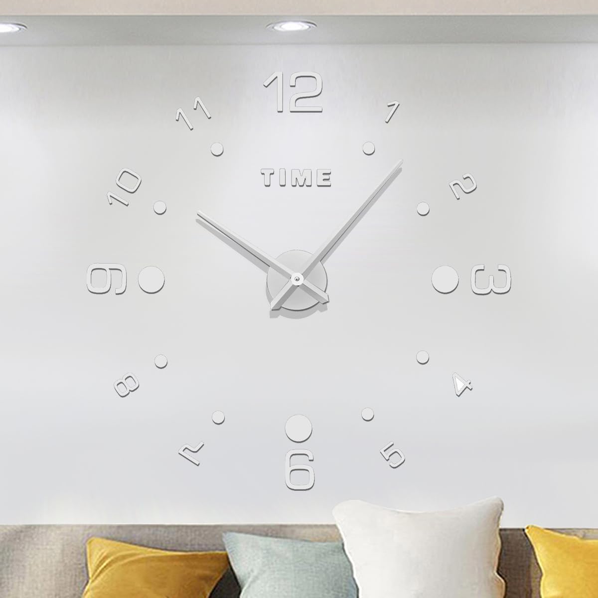 Meyiert DIY Frameless Modern Mute Large Wall Clock 3D Mirror Acrylic Sticker Metal Big Watches Decorations for Living Room (Silver)