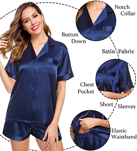 Image of LecGee Womens Silk Satin Pajamas Set Two-Piece Pj Sets Sleepwear Loungewear Button-Down Pj Sets