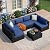 JAMFLY 7 Pieces Outdoor Patio Furniture Sectional Set, Black Wicker Rattan Patio Outdoor Furniture Set with Tea Table Conversation Sets, Aegean Blue