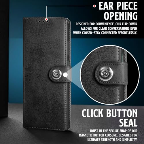 Image of WOW IMAGINE Shock Proof Flip Cover Back Case for Realme C75 | Realme C73 | Narzo 80 lite 5G | P3 Lite 5G (Magnetic Button Flip Case | Wallet Pockets & Stand | Leather Finish | (Haze Black)
