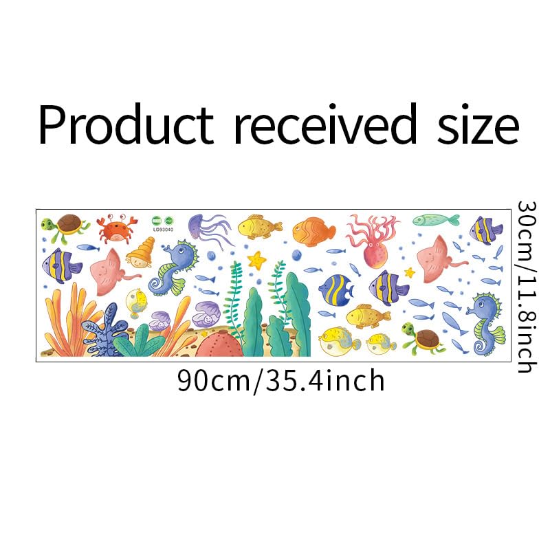 Image of Underwater Adventure Fish Seahorses Turtles Wall Stickers for Kids Baby Room Bedroom Playroom Nursery Bathroom Living Room Decor Wall Art Wall Decoration Boho | Sheet 30x90 cm Peel and Stick