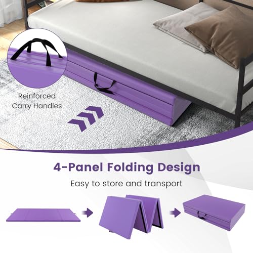 FANTASK Gymnastikmatte klappbar, 300 x 120 x 5 cm, Weichbodenmatte aus PU mit Tragegriffen & Kletterverschluss, Yogamatte, Fitnessmatte für Gymnastik, Yoga (Lila)