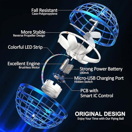 Image of USB Rechargeable Built-in RGB Lights 360 Rotating Magic Controller Flying Ball Boomerang Magic Balls Flying Spinner Fidget Toys with Slap Band, Gift for Brother Sister