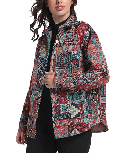 Aztec Shacket Fall Jacket Brocade Jacquard Ethnic Plaid Print Button Down Shirt Casual Spring mid-Weight Coat4