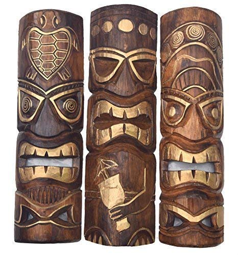 Interlifestyle 3 Tiki Masques 50cm Dans Hawaii Style 3er Set Masque en Bois Masque Mural South Lake Cover