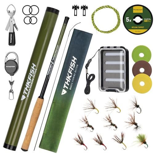 THKFISH Tenkara Kit de canne à pêche à la mouche télescopique en fibre de carbone 24T avec étui de transport, ligne de pêche et leurre de pêche à la...
