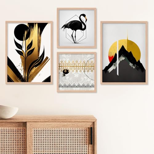 Image of kotart Minimal Colorful Abstract Modern Art Wall Painting with Frame for Living Room Bedroom Hall Office - Framed Painting for Wall Decoration - Wall Decor for Home - Pack of 4 (Art 1, Big (13x17 or 13x13 inch))