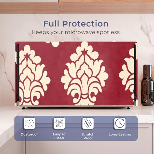 Image of Kuber Industries 20 Ltr Polyester Microwave Oven Cover for Kitchen | Microwave /Oven /Otg Cover - Protects from Spills, Stains & Scratches | Kniting Square Print - Maroon