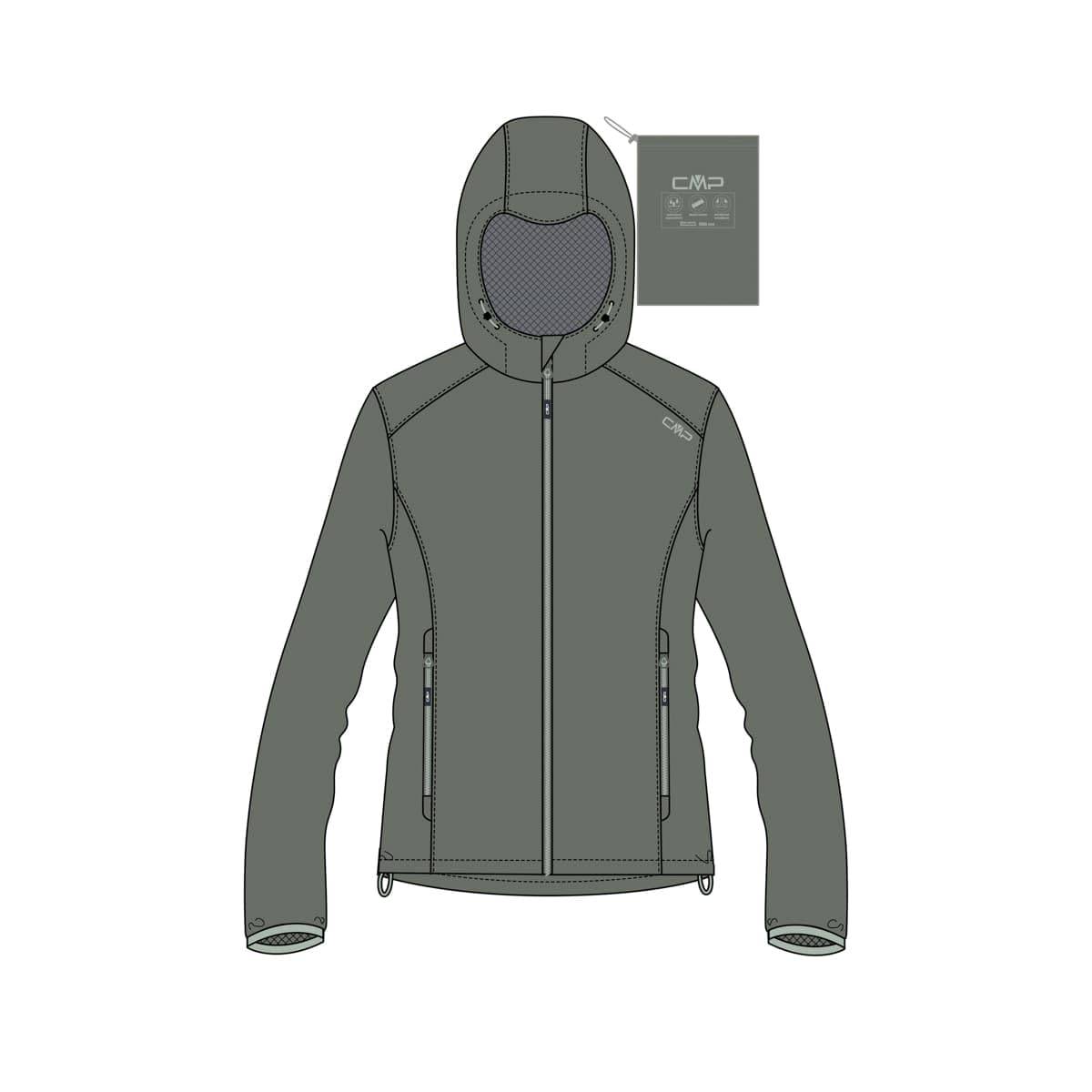 CMP Women's Rain Jacket with Fixed Hood, Sage, XXL