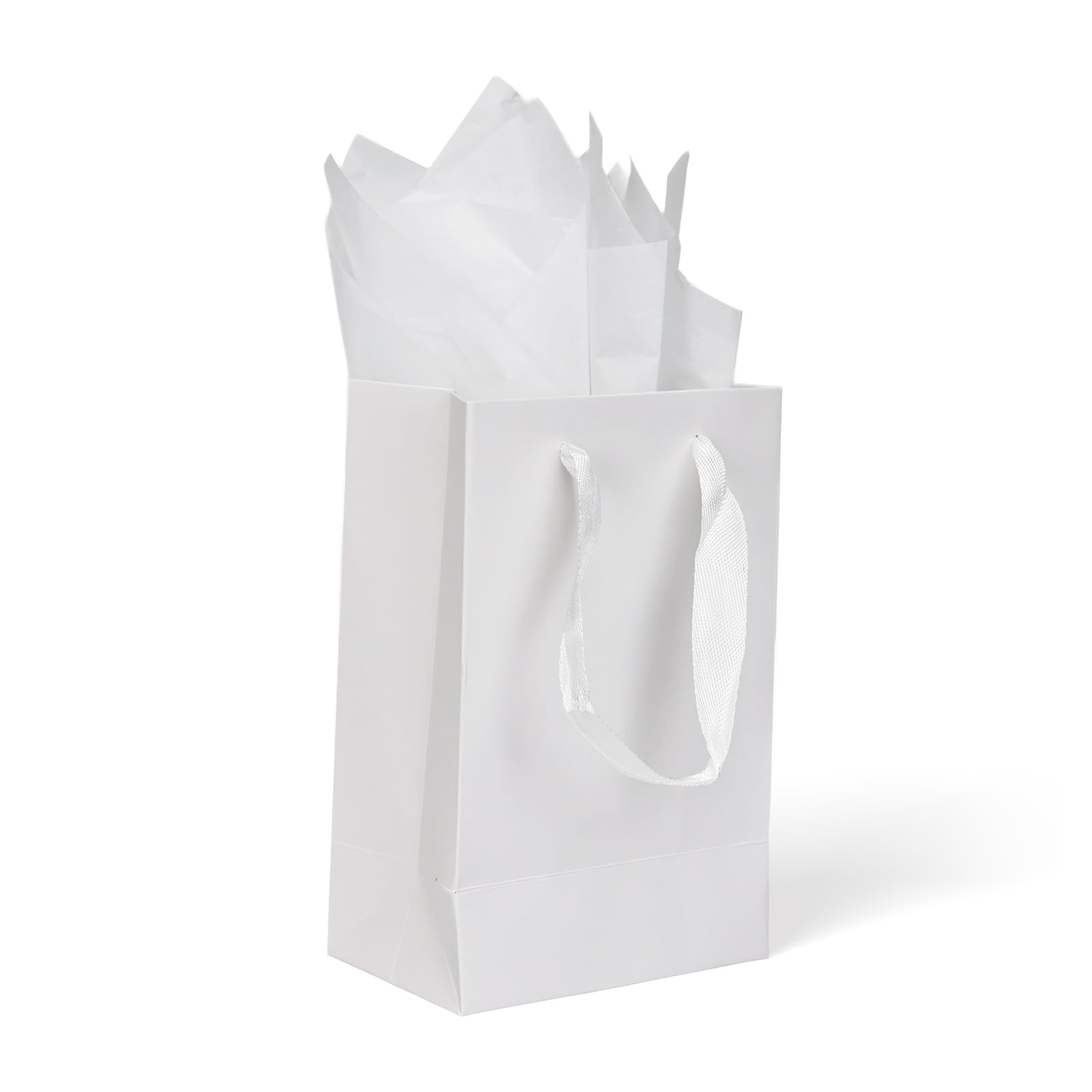 Huaprint Small Gift Bags with Tissue Paper - 12 Pack 13.3x8.2x20.3cm White Gift Bags for Jewelry, Candles, Party Favors, Birthday & Thank You Gifts, Reusable & Elegant