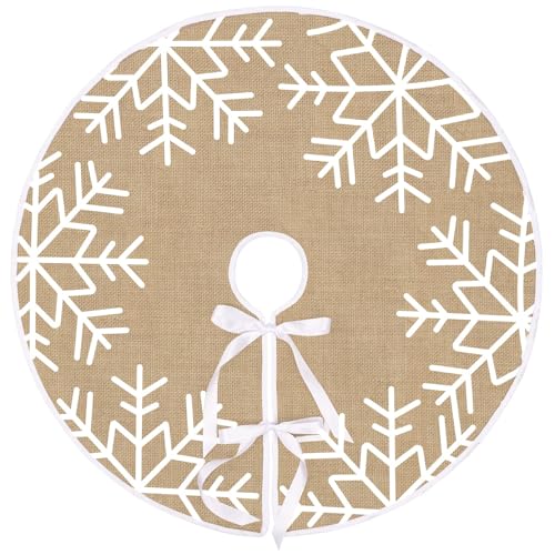N&T NIETING Falda para árbol de Navidad, 75 cm, manta de arpillera con copos de nieve blancos completos, alfombra para fiestas navideñas, decoración para árbol de Navidad