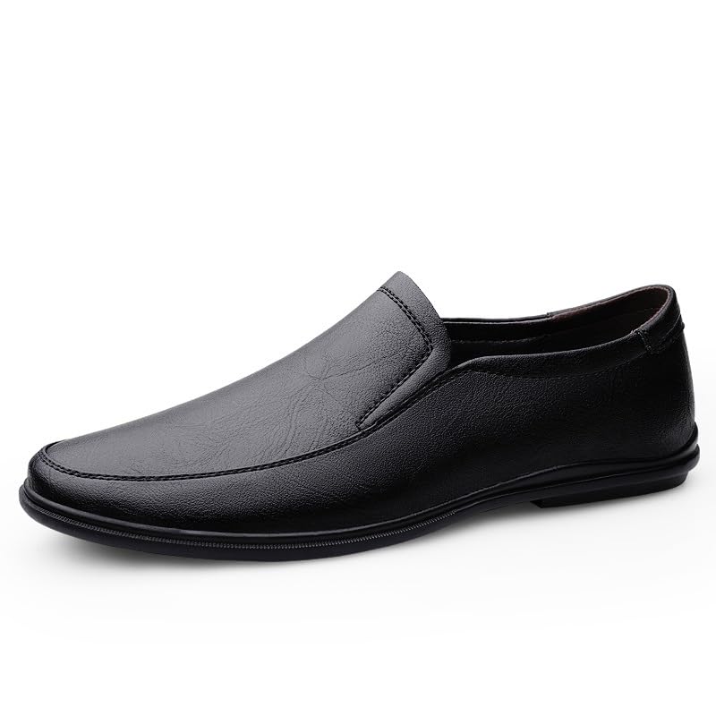 Men's Loafers Round Toe Solid Color PU Leather Loafer Shoes Lightweight Flexible Slip Resistant Wedding Fashion Slip-on