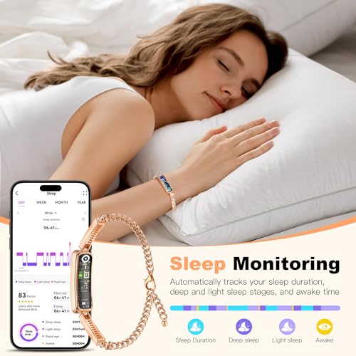 Image of Smart Bracelet for Women, Health Activity Fitness Trackers, 24 /7 Heart Rate, HRV, Blood Oxygen & Stress Monitor, 24H Sleep Tracker, Free APP for iOS & Android, Blue