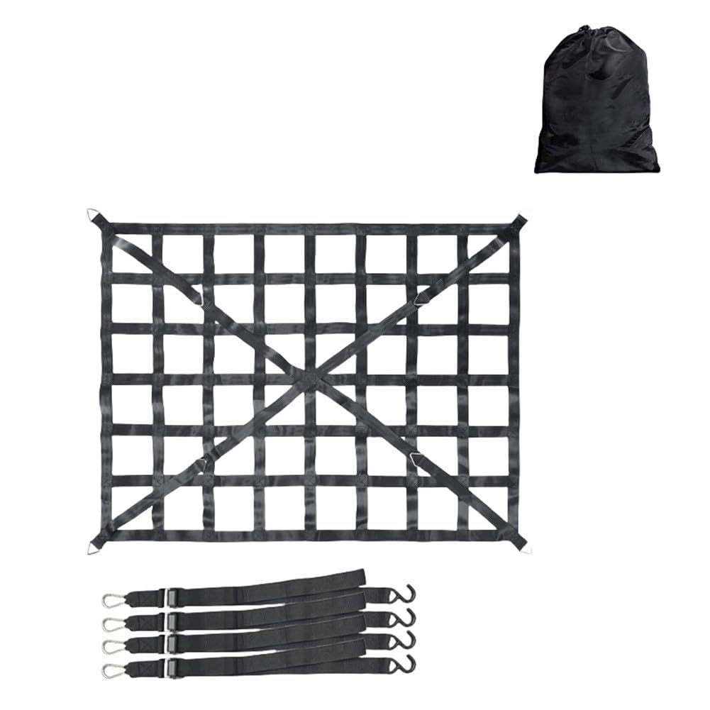 Gepäcknetz mit verstärktem Polyester-Netz und verstellbaren S-Haken, beschichtet mit Gummi für sichere und kratzfeste Befestigung an LKWs, Anhängern und SUVs (L-208 x 127 cm)