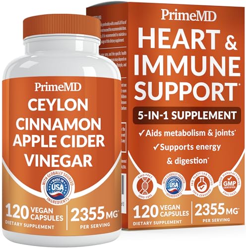 5-in-1 Ceylon Cinnamon Capsules 2355mg - Ceylon Cinnamon and Apple Cider Vinegar with Turmeric, Panax Ginseng, Cinnamon, and Bioperine, 120 ct