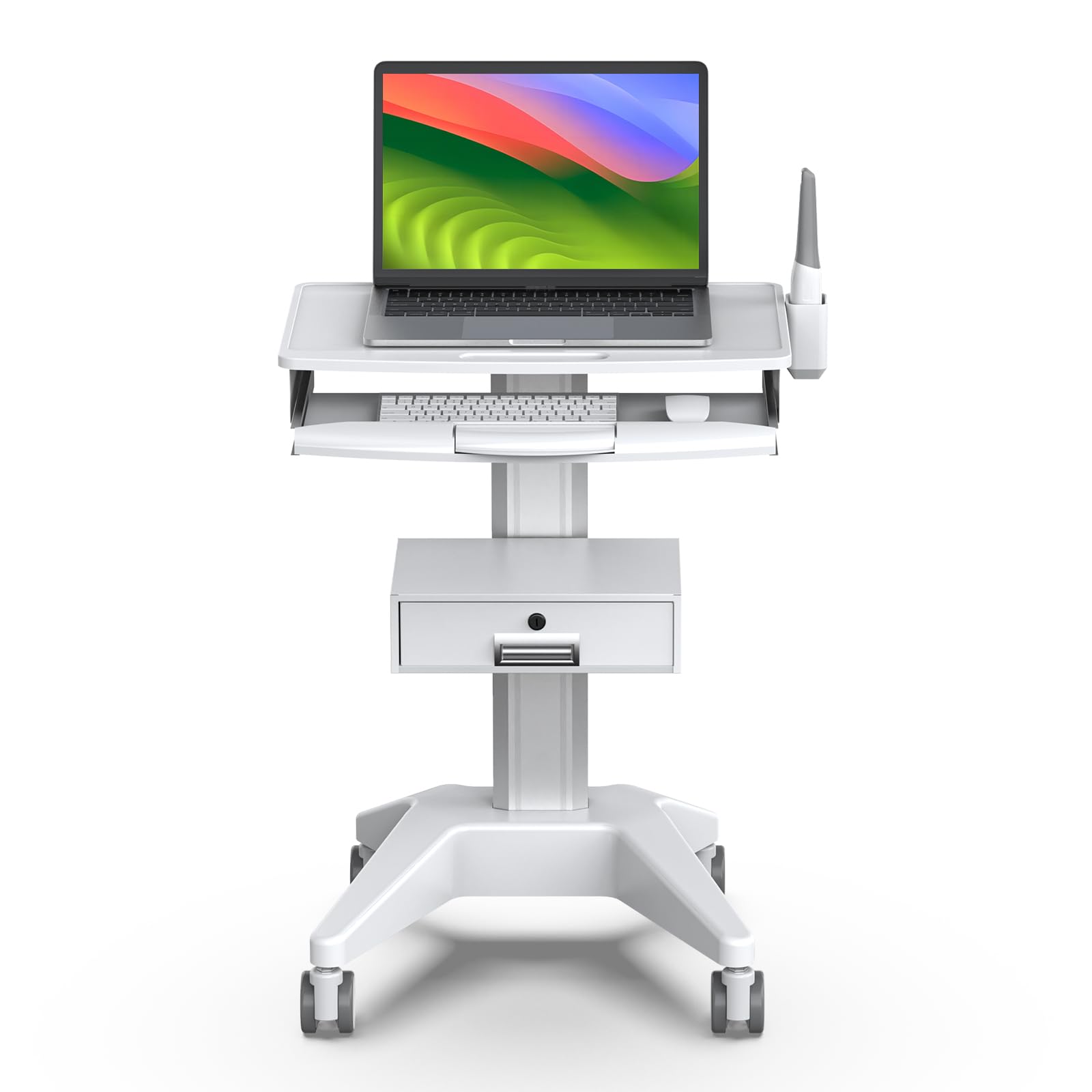 BEWISER Chariot médical mobile pour ordinateur portable avec tiroir Base robuste Chariot d'ordinateur pour clinique dentaire, soins infirmiers, station de travail PC