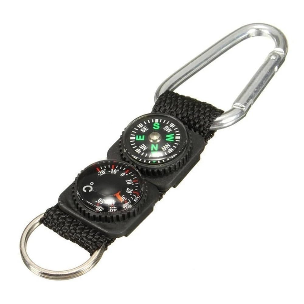 1pc Universal multifunción Camping Escalada Senderismo Mini Llavero brújula termómetro Llavero