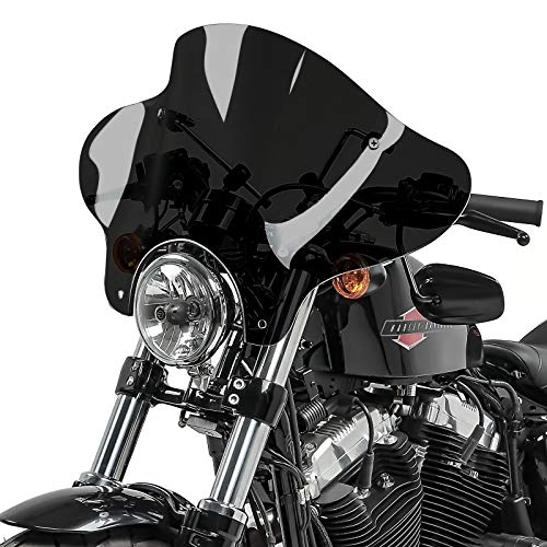 Parabrisas Batwing con fijación de 4 Puntos Compatible para Motos Custom Oscuro
