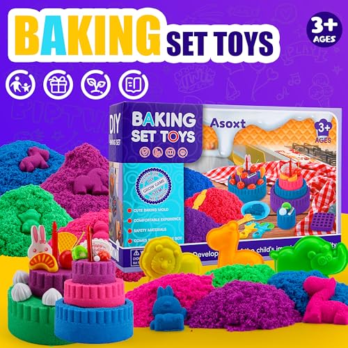 Asoxt Sensory Bin for Boy Girl Kid Toy - 43pcs Play Sand Art Kit with Sandbox, 4lb Color Sand, 17 Molds, Sensory Toy Birthday Gift for Girl Toddler Ages 3-8 - Image 2