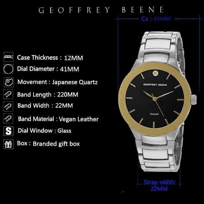 Geoffrey Beene Men's Watch with Genuine Diamond Accent, 40mm Metal Bracelet, Classic Dial, Japanese Quartz Movement, Analog Dress Watch for Men, Gift for Him - Image 2