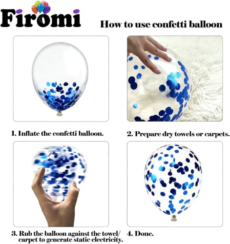 Image of Firomi Metallic Silver Navy Blue Balloons Set 12 inch 70pcs (2 Ribbons) | Dark Blue and Silver Confetti Balloons Set for Wedding Graduation Retirement Birthday Bachelorette Party