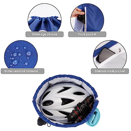 Image of WANDF Drawstring Backpack Sports Gym Sackpack with Mesh Pockets Water Resistant String Bag for Women Men (Navy Blue)