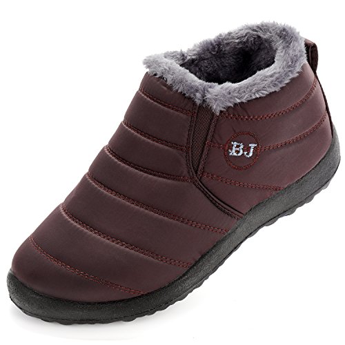 Womens Snow Boots Winter Warm Booties Fur Lined Anti-Slip Ankle Boots Outdoor Slip On Waterproof Booties Comfortable Warm Shoes