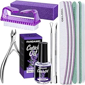 FANDAMEI Nail Files and Buffers, Nail Cuticle Remover Kit with Nail File, Nail Buffer, Nail Buffer Block, Cuticle Nipper, Cuticle Pusher, Cuticle Peeler. Nail Cuticle Oil Lavender for Nail Care