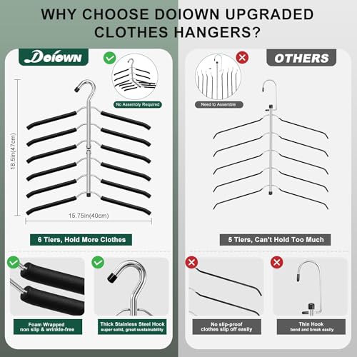 Coat Hangers, ZriEy 6 Tier Folding Non Slip Foam Padded Space Saving Clothes Hangers, Black Metal Coat Racks Adult, Sweater T Shirt Jacket Hanger for Men Women Clothing & Wardrobe Storage - Image 3