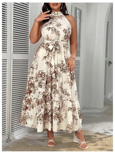 Image of Floerns Women's Plus Size Boho Sleeveless Halter Neck Tie Back A Line Long Dress