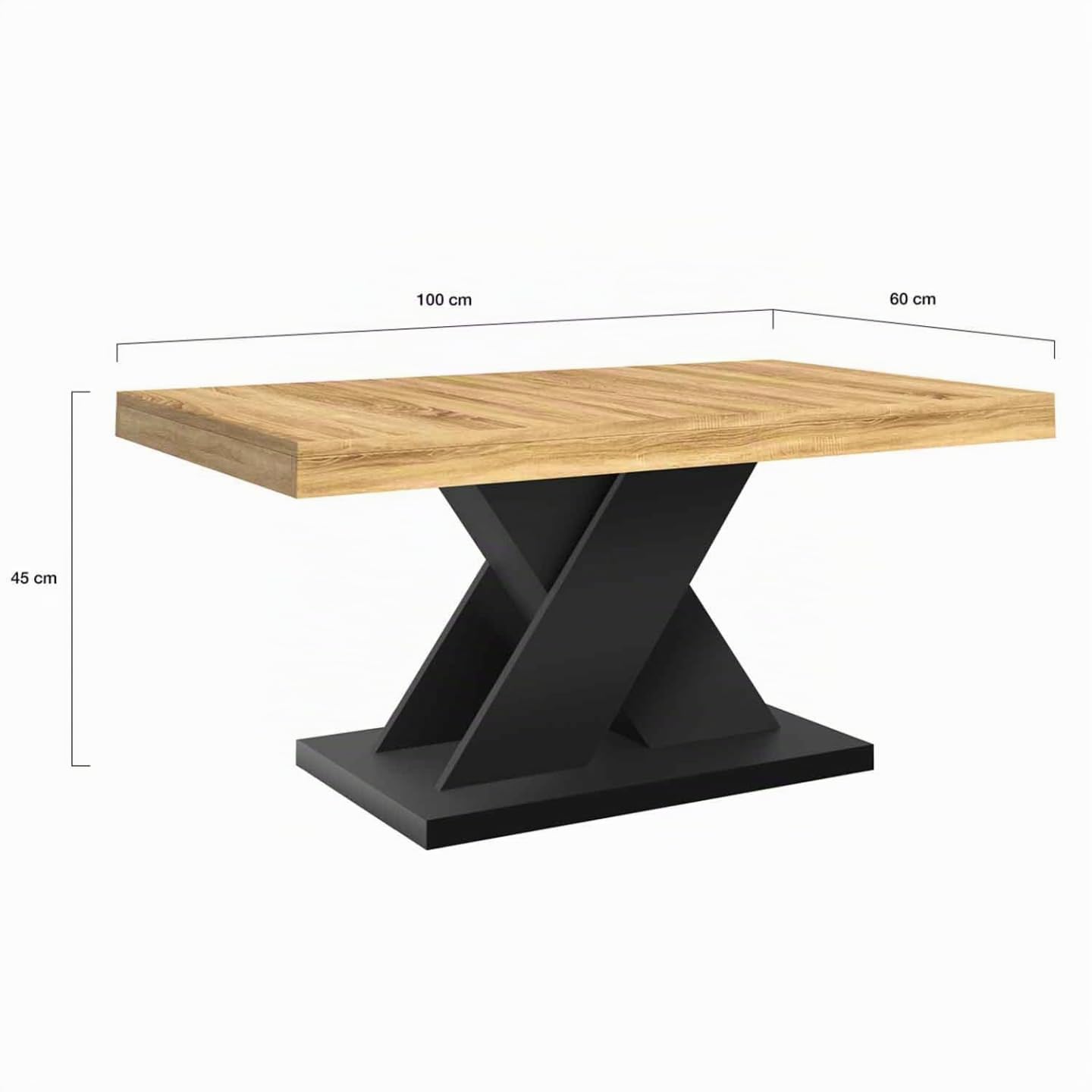 IDMarket - Mesa de centro Alicia con tapa de madera y patas en X negro
