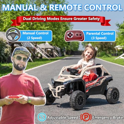 Image of NEWQIDA Licensed Kawasaki 24V Ride on Toys for Kids 3-6 Ride on UTV, Khaki