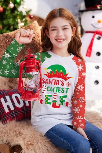Image of BesserBay Girl's Christmas Buffalo Plaid Raglan Top Funny Holiday Graphic Shirt 4-14 Years