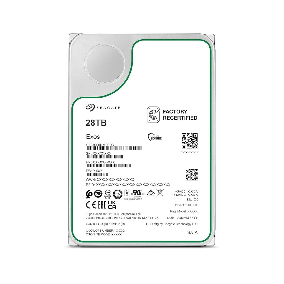 Seagate - Disco duro (3,5", Exos 28 TB, 7200 rpm, SATA III)