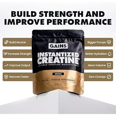 Gains in Bulk Instantized Creatine Monohydrate for Men & Women, Soluble Creatine Powder, Supports Muscle Building, Strength and Performance, Bodybuilding Supplements, Unflavored, 30 Servings