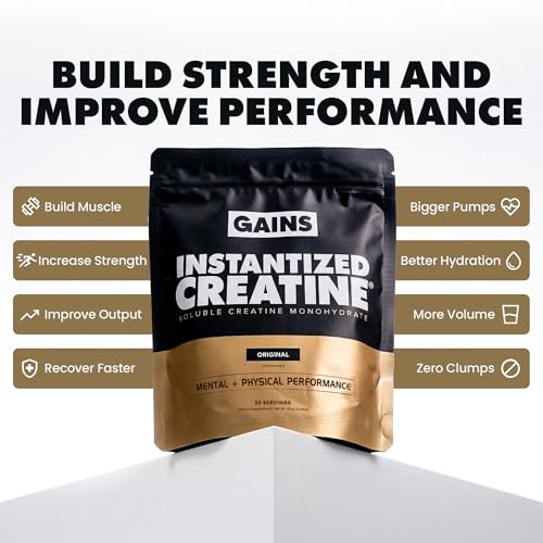 Gains in Bulk Intantized Creatine Bundle, Soluble Pre Workout Powder, Supports Muscle Building, Strength and Performance, Unflavored and Raspberry, 60 Servings