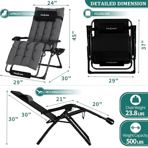 Image of UDPATIO Oversized Zero Gravity Chair Patio Reclining Chairs with Cushion | 29In Outdoor Folding Recliner with Pillows,Cup Holder, Foot Rest, Detachable Pad, Locking Dark Grey-xl