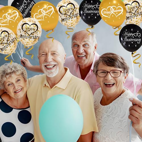 30Pcs Happy Anniversary Balloons Decorations Gold Glitter Party Kit for 10th/20th/30th/40th/50th/60th Weddings - Balloon Set - Image 5