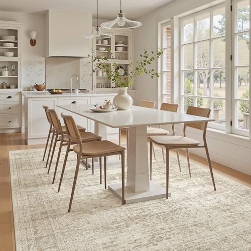 Image of Soalmost 5x8 Area Rugs Beige Low Pile Washable Trendy Faded Style Rug
