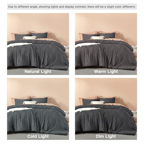 Image of Litanika Super King Comforter Dark Grey, 3 Pieces Tufted Boho Farmhouse Bedding Comforter Set, Lightweight Fluffy All Season Comforter Set (120x120In Comforter & 2 Pillowcases)
