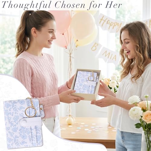 Image of COSHAYSOO RFID Wallet for Women Ladies Slim Compact-Mini Bifold Purse with Card Slots ID Window-Zipper Coin Pocket Bill Holder Keychain Hook Lightweight Waterproof PU Leather-White Orchid