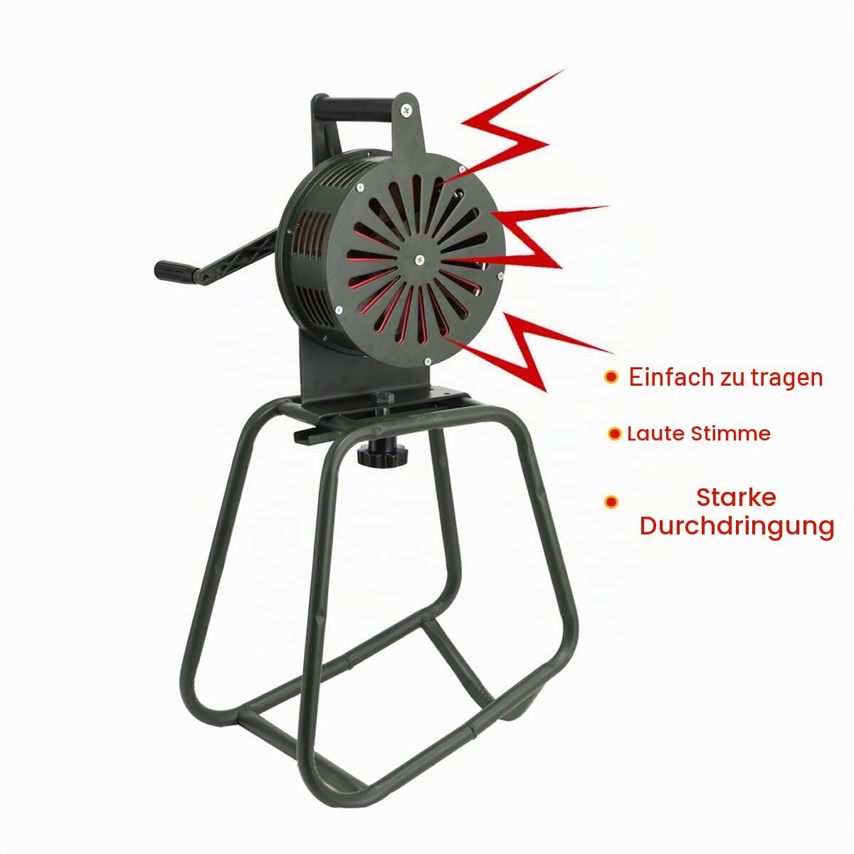 125 ± 2db Standsirene Aluminiumgehäuse Handsirene Alarmsirene Handhebelbetätigung Luftangriffssirene, Selbstschutz-Notsirene, Sirenenhorn für Industrie, Bauwesen, Fabriken mit Halterung