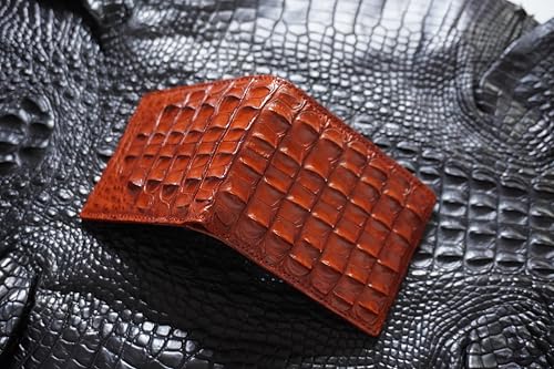 Double Side Mens Alligator Leather Skin Crocodile Bifold Handmade Wallet (Cognac-Mid Horn)2