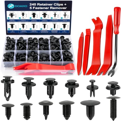Doaho 240PCS Auto Bumper Retainer Clips Plastic Rivets Kit | 240pcs assorted universal fasteners; with storage organizer box; fit door trim, fender, bumper & interior car panels