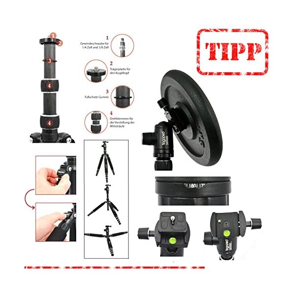 Fotostativ togopod Max II mit Einbeinfunktion Modell 2016 (Packmaß: 30cm, Höhe: 135mm, Gewicht 1130g, Tragkraft 5kg) incl. Panorama Kugelkopf und SWP – Bild 6