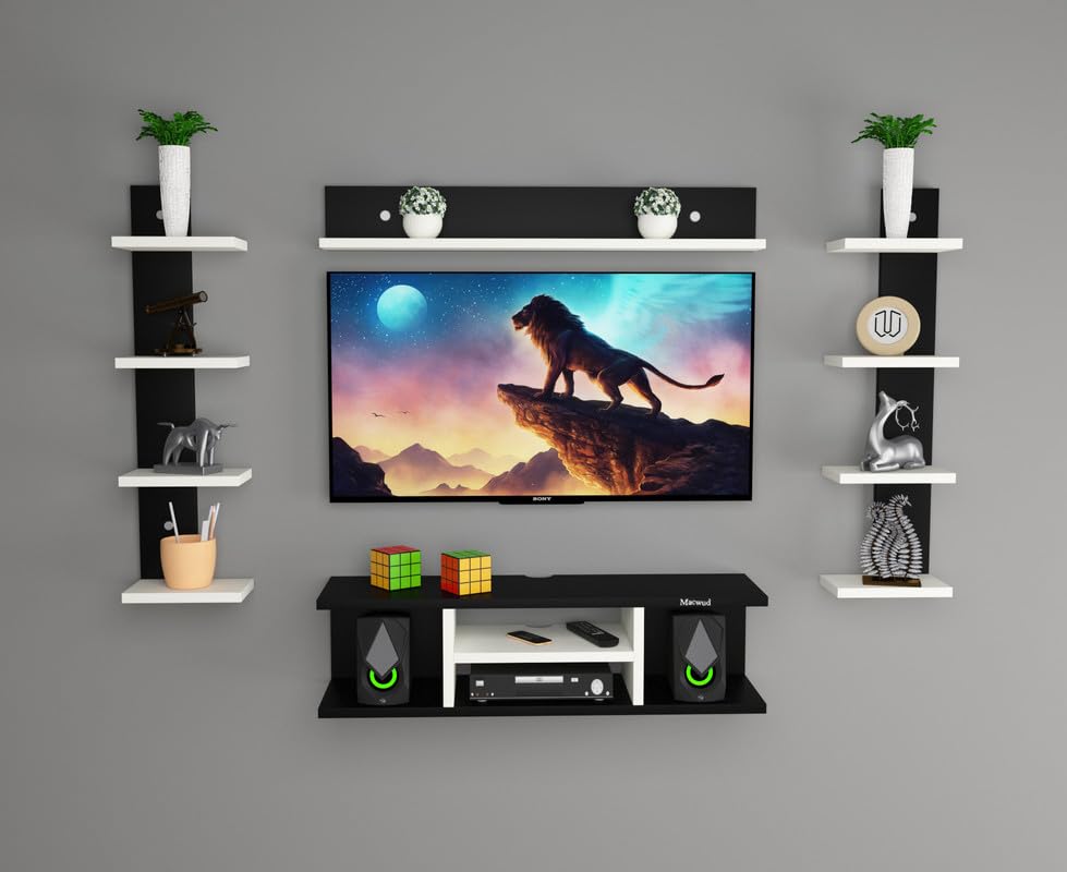 MACWUD Koloff Engineered Wood Entertainment TV Unit Set Wall Mounted TV Unit |Ideal for Upto Size 32 Inch (Black & White) Color May Vary Slightly