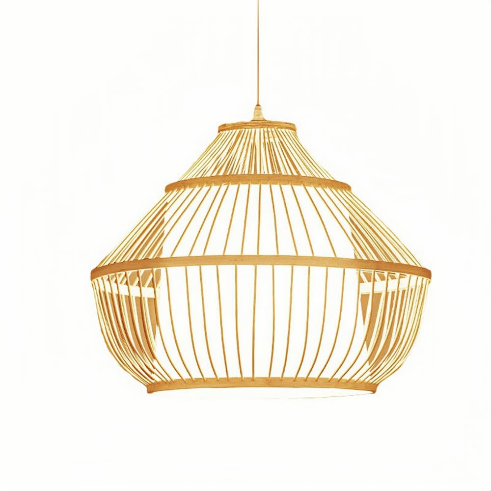 YNAHZAOK Chinese Style Bamboo Woven Pendant Lamp Wabi Sabi Style Restaurant Bar Lighting Fixture E27 Screw Hanging Light for Guesthouse Entrance Hall Natural Bamboo Lampshade Chandelier Light Fixture