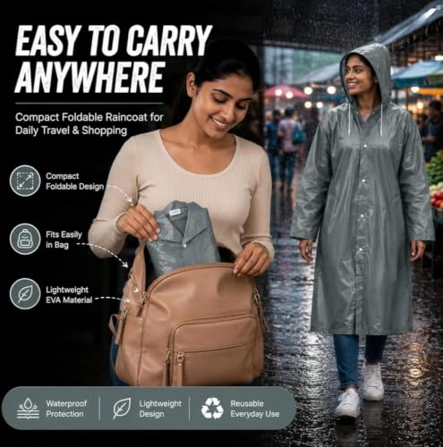Image of RERANT Unisex Waterproof Long Raincoat with Hood and Pockets, Reusable Lightweight Rain Poncho Jacket for Men and Women, Multicolor